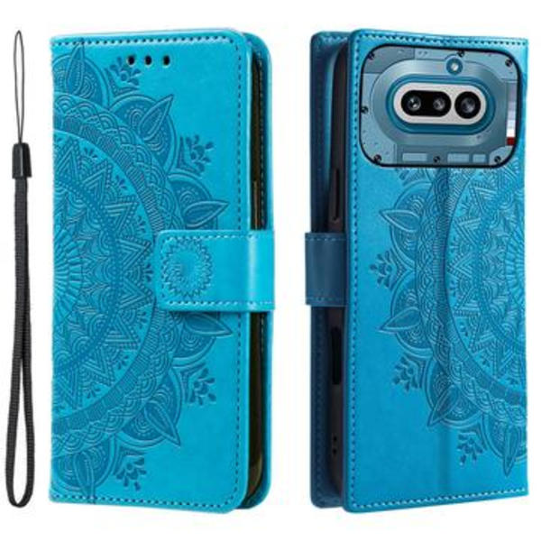 Nothing Phone (4a) Mandala-plånboksfodral med handledsrem -... Blå