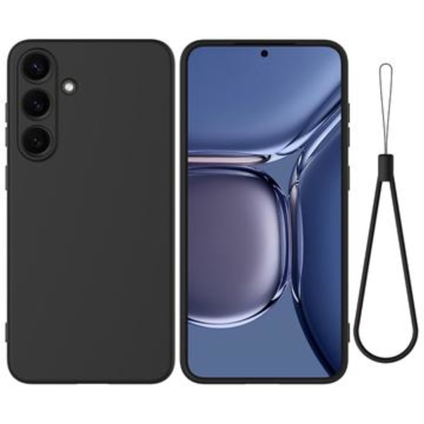 Samsung Galaxy S25 Flytande silikon skal med handrem - Svart Svart
