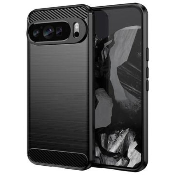 Google Pixel 9 Pro XL Borstat TPU Skal - Kolfiber - Svart Svart