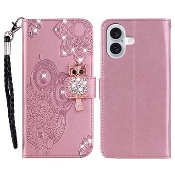 iPhone 17 Plånboksfodral med uggla och strass - Roséguld roseguld