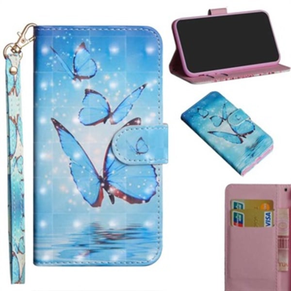 Wonder Series Samsung Galaxy A21s Plånboksfodral - Blå Fjäril Animerad