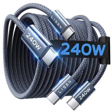 Lisen flätad USB-C till USB-C-kabel - 240W, 2m, 2 st. - Mö... Svart