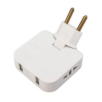 4-i-1 EU-nätadapter med 2 växelströmsuttag, 2 USB-A-portar... Vit