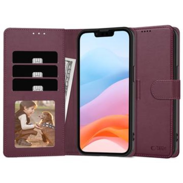iPhone 16e Tech-Protect plånboksfodral med magnet och stativ... Burgundy
