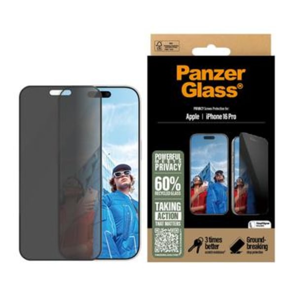 iPhone 16 Pro PanzerGlass Ultra-Wide Fit Privacy EasyAligner... Svart