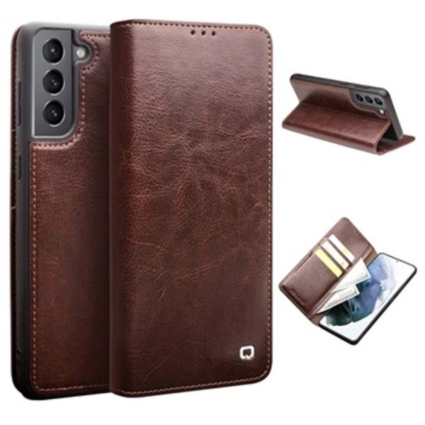 Qialino Classic Samsung Galaxy S21+ 5G Läder Plånboksfodral... Brun