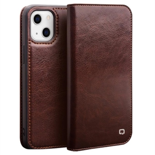 Qialino Classic iPhone 13 Läder Plånboksfodral - Brun Brun