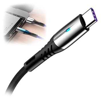Flätad USB 3.1 Type-C Data / Laddningskabel - 5A/40W - 1.2m... Svart