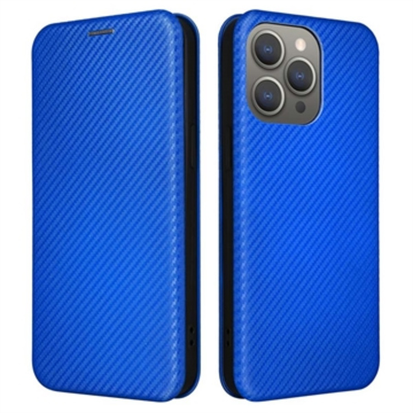 iPhone 15 Pro Max Flipfodral - Kolfiber - Blå Blå