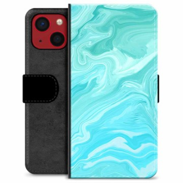 iPhone 13 Mini Premium Plånboksfodral - Blå Marmor Blå