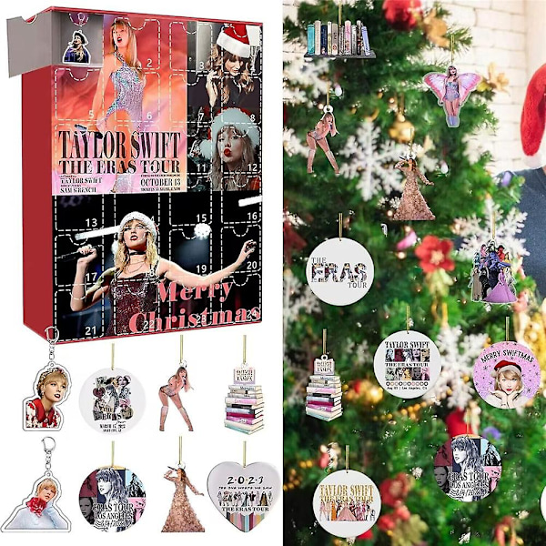 2023 Taylor Swift The Eras Tour Julkalender, Julkalender med 24 Dagar Nedräkning Blind Box, Taylor Hängande Smycken Nyckelringar Presenter