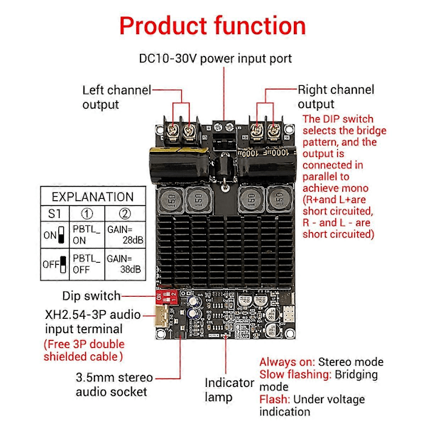-2001 Digital Forstærker Board 2.1 Kanal 2X100W+200W Subwoofer TPA3221 Bluetooth Forstærker Modul m (W)