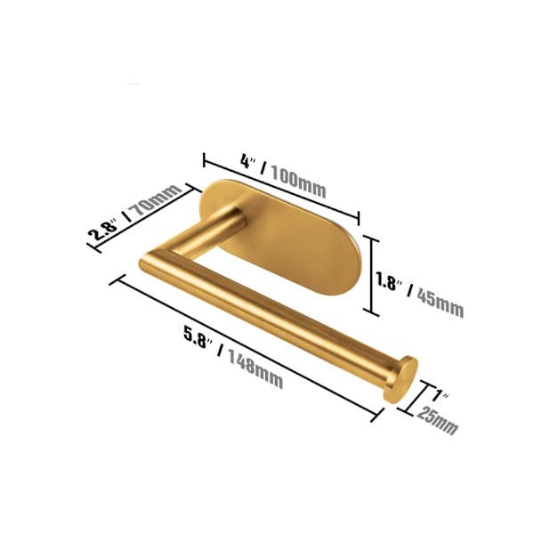 Matt guld Toalettpappershållare Självhäftande 304 Rostfritt Stål Stick på Toalettpappershållare för Badrum