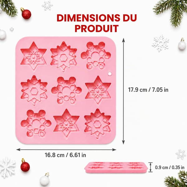 Snöflinga silikonform, set med 9 håligheter, jul snöflingeform, DIY-form (W)