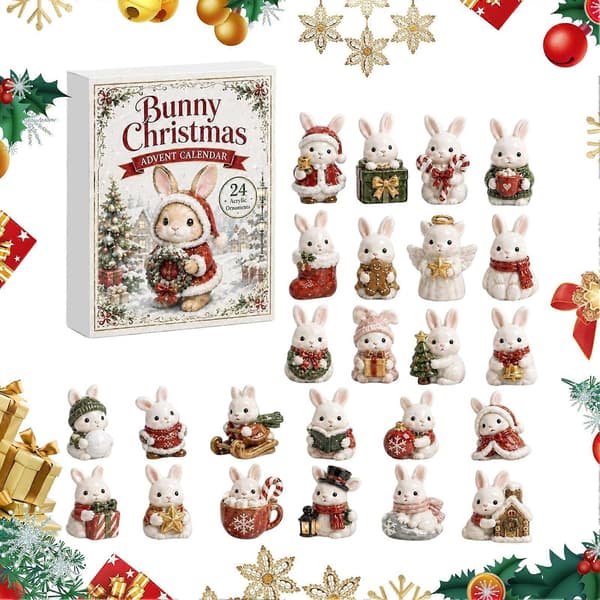 Bunny Adventskalender 2026 – 24 dagar akryl – för julgran A