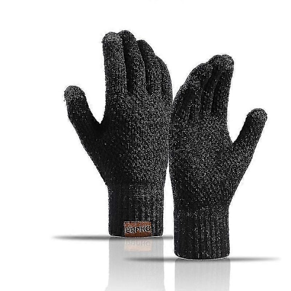 Stickade Vantar Herr Vinter Varma Split Finger Plus Sammet Tjocka Varma Ull Touch Screen Vantar [FW] Black