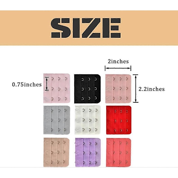 20 stk. Dame BH-forlengere med 3 kroker og 3 rader, assorterte farger (B)