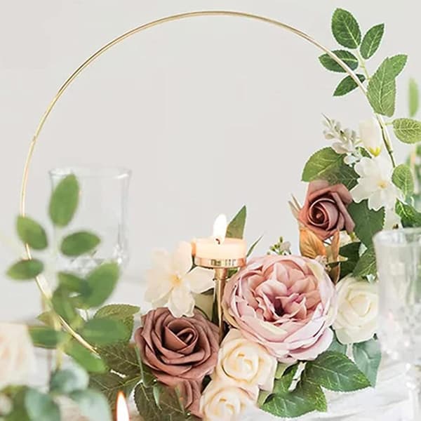 Bryllup Metal Blomsterbøjle Rund Ramme Gylden (B)