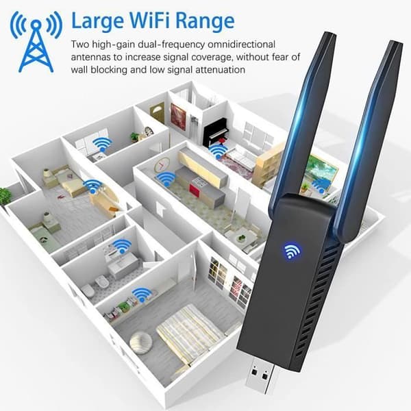 USB WiFi-nøgle - Leytn® - 1300Mbps - 5dBi antenne - USB 3.0 - Kompatibel med Windows/Mac/Linux