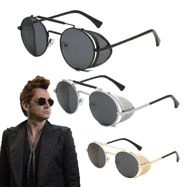 Good Omens Devil Crowley David Tennant Solglasögon Cosplay Rekvisita Retro Runda Metall Solglasögon Steampunk Herr Och Dam Glasögon {FW} 1