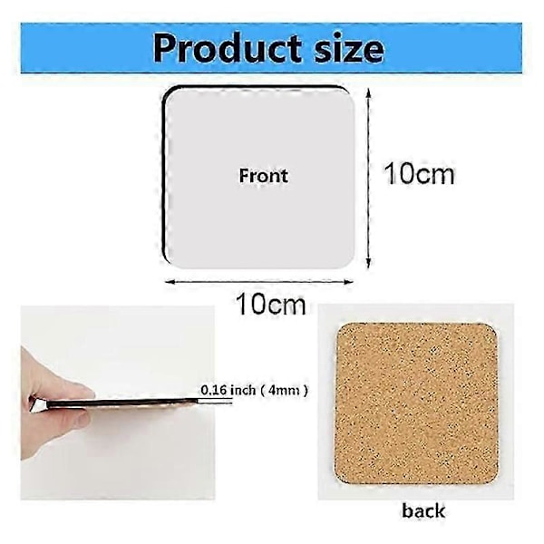 12 stk. Sublimations firkantede coaster emner Bulk MDF emner Hardboard kork coasters Blank MDF kork coasters (B)