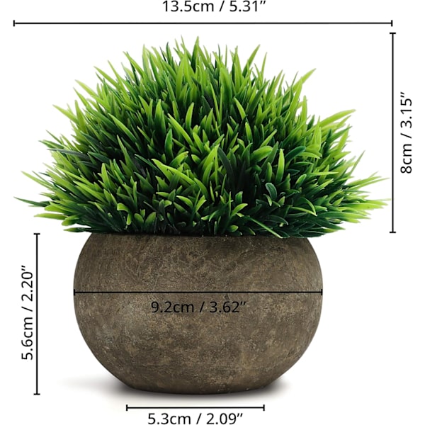 Mini Kunstige Potteplanter (2-pak) - Falske Grønne Græs Topiary Buske med Grå Potte (B)