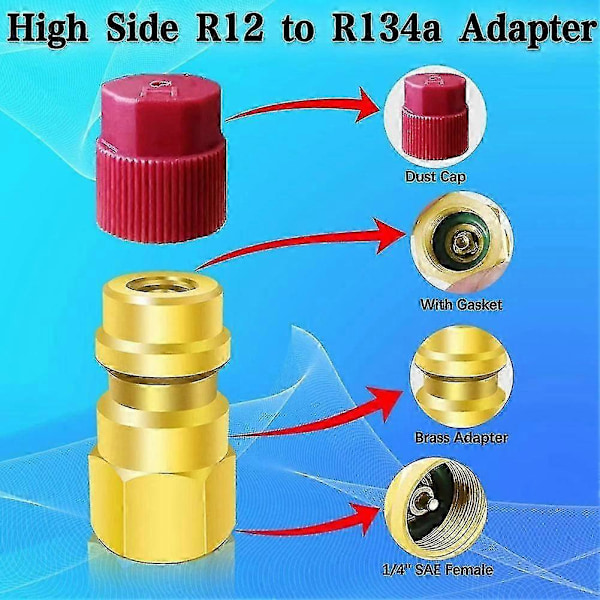 R12 til R134a Aircondition Påfyldningsventil Adapter Retrofit Kit Inklusive Koblinger (W)