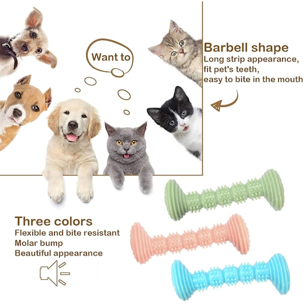 Tyggeleke for hund, hundetannbørste, valpeleke, naturlige gummileker for hund, giftfri bittbestandig rengjøring av tenner for valper eller kattunger 3 stk (W)