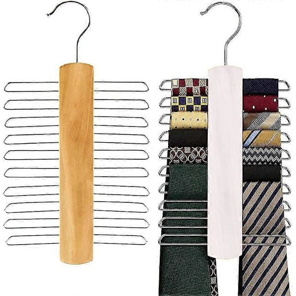 2 Stykker (23cm) Krogbøjle til Slips, Slipsbøjle, Træslipsbøjle, Tørklædeholder, til Tørklæder, Bælter, Slips og Tilbehør (2 Farver) (W)
