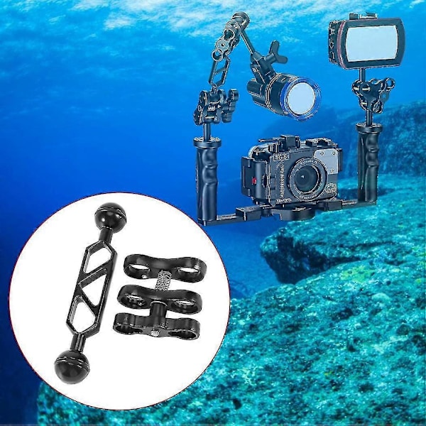 Scuba dykkerlygte i aluminiumslegering, dobbelt kugleledsarm og 2 sommerfuglclips til Un (W)