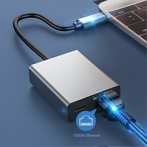 1000Mbps Type-C - RJ45 Internet-kaapeli Verkkokortti USB Type-C Ethernet-adapteriin Tukee PD-latausta (W)
