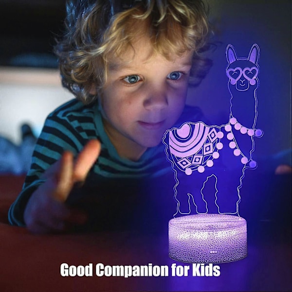 Lama 3D Illusion Natlampe, Alpaka Lampe 16 Farveskiftende Fjernbetjening & Touch Kontrol Natlampe Soveværelsesindretning Lama Gaver Som Fødselsdags Ch (W)