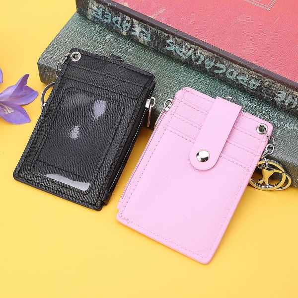 Bärbar läderaffärs-ID-kort kreditmärkeshållare myntbörs plånbok nyckelring fw Black