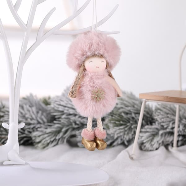 Rosa plyschboll ängel hänge för julgransdekoration - 2-pack
