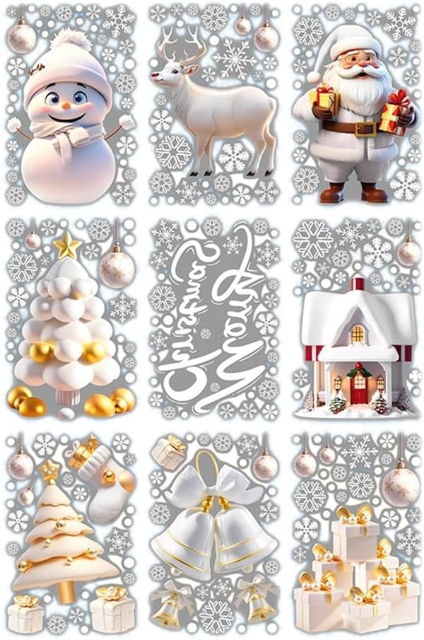Jul Fönsterdekaler 24-pack - Tomte Älg Snögubbe Julstrumpa Träd Snöflingor
