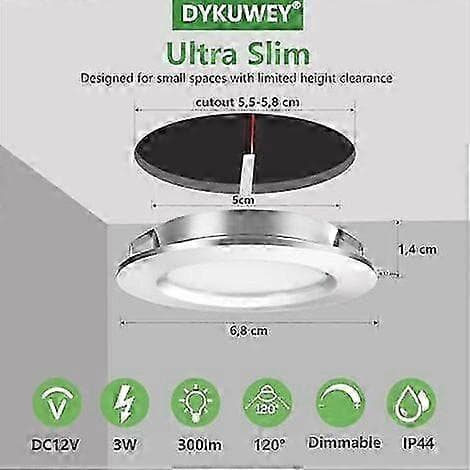 LED-infällda spotlights 12V 3W set om 4 dimbara IP44 55-58mm monteringshål