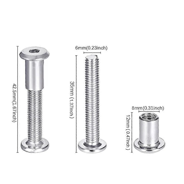 Møbelforbindelsesskruer 6 stk. møbelmonteringsskruer med M6 bolt 304 rustfrit stål forbindelsesskruer M6 x 35 mm (B)