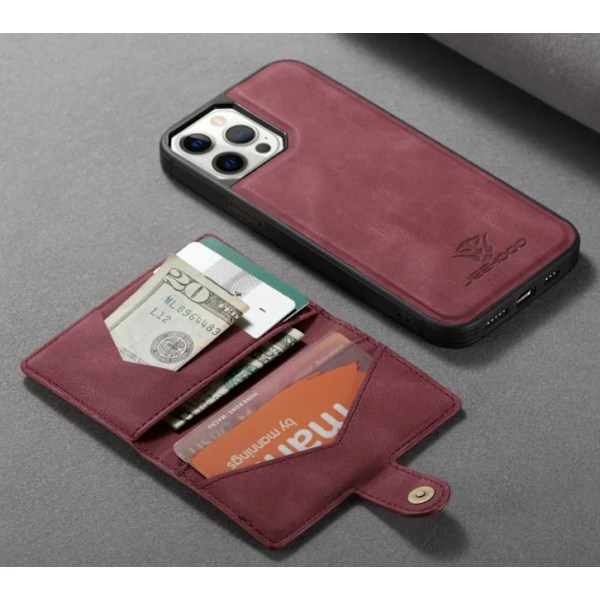 JEEHOOD 3-i-1 Vikbart Plånboksfodral för iPhone 13 | Röd (W)