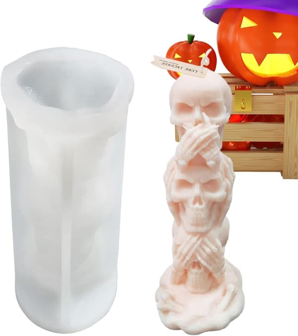Kranieformet lysform, genanvendelig og non-stick silikoneform, ideel til Halloween, modellervoks. (W)