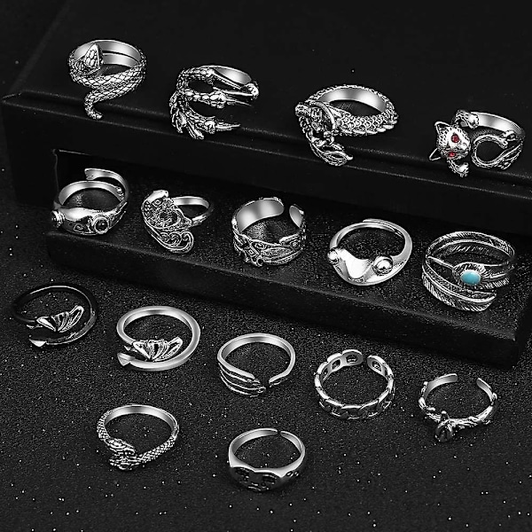 Öppna ringar set knogstackning ring orm ring boho fingerring för kvinnor män flickor {FW}
