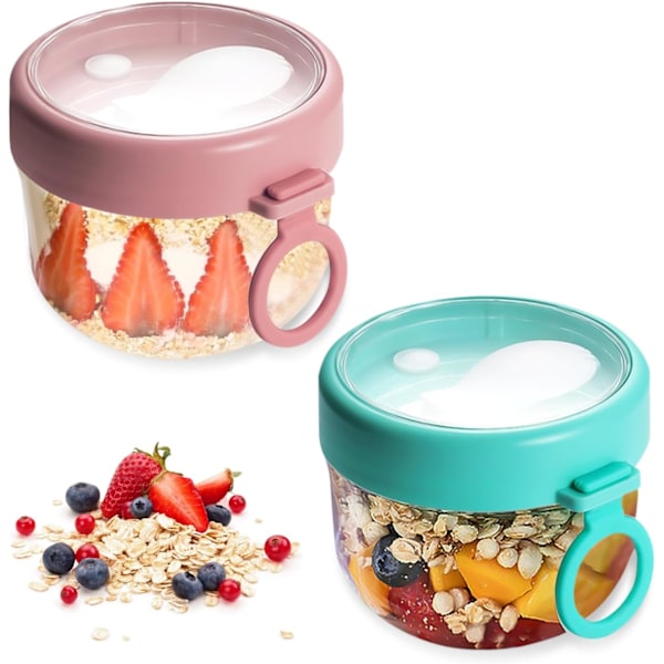 Pakke Müslikopper for Reise: Yoghurtkopper for Reise med Skje og Lokk, 600ml, Lekkasjesikker Yoghurtkopp for Reise, Fruktbeholder (W)