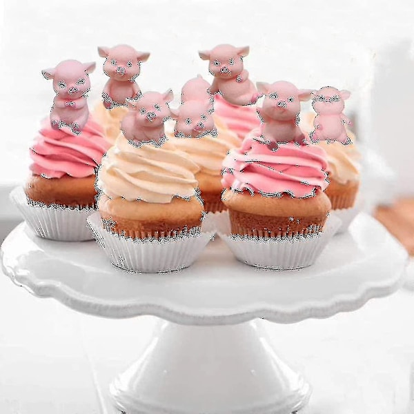 8 stk Miniatyr Grisfigurer, Griskake Topper Cupcake Topper, Gris Cerdo Figurer Mini Leke, Griskake