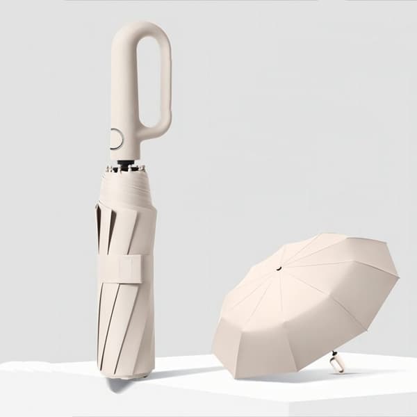 Automatisk foldeparaply 3-delt 32,5x6 cm Beige UPF50+ kulstofstål