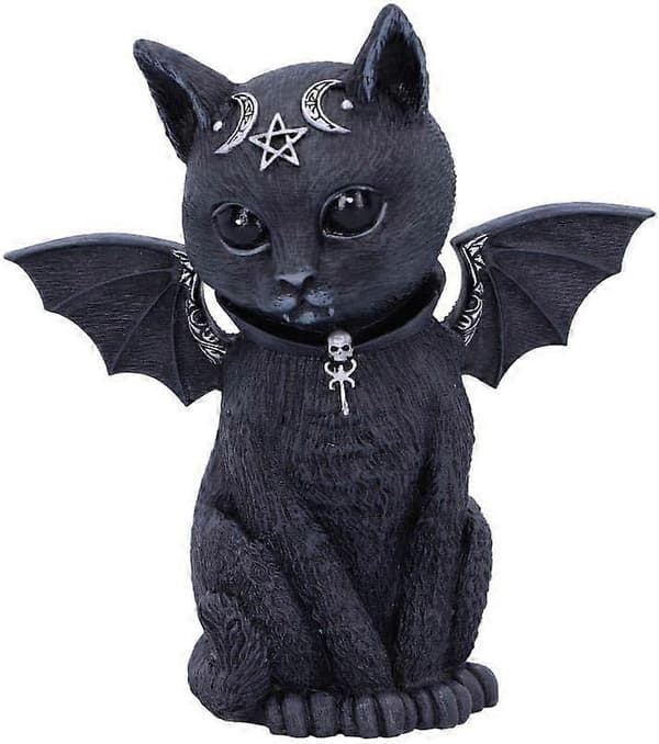 Bemyndiget Okkult Kattefigur, Polyresin, Sort og Sølv (Vinge Kat) (Fww)