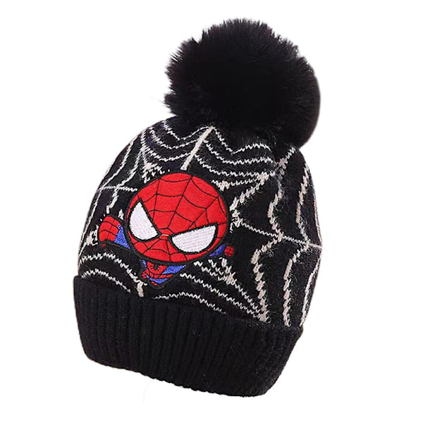 Barn Gutter Spiderman Strikket Beanie Lue Vinter Varmt Lue [fw} Black