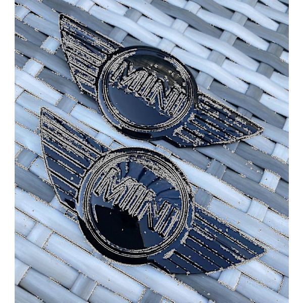 2x Mini R50 R56 R57 R58 R59 Kiiltävän musta metallinen konepelti/takaluukku merkki (W)