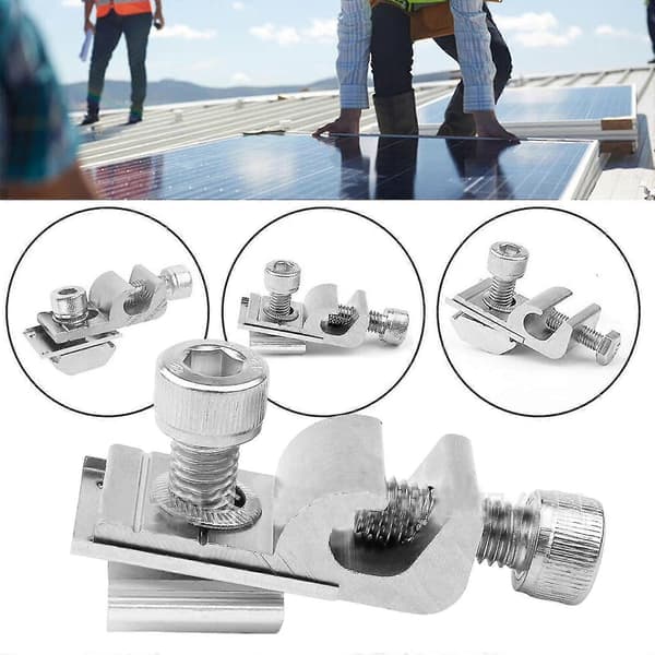 Jordningsklämma för solpaneler i rostfritt stål för aluminiumprofiler, 10-pack