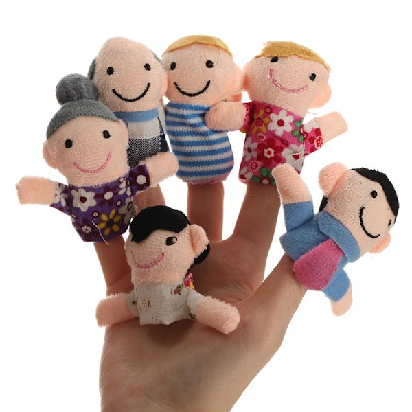 Plyschmaskot fingerdockor familj om 6 (W)
