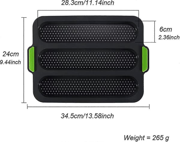 Silikone baguetteform, non-stick 3-bølget franskbrødsbageplade, perforerede silikoneforme til brød (w)