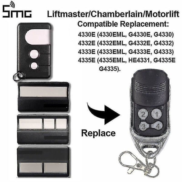 Chamberlain Liftmaster Garage-dörr Fjärrkontroll Motorlift 1a5639-7 94335e 4333e 4332e Ersättning 433 Mhz(94335e Etc) {FW}